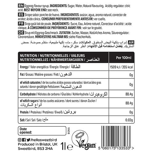 Sweetbird Eggnog Creative Syrup (1 Litre)