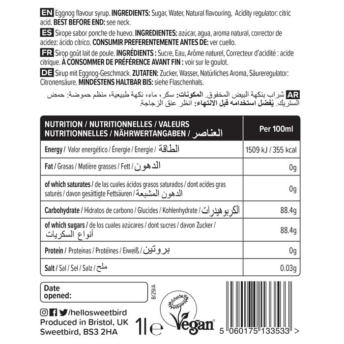 Sweetbird Eggnog Creative Syrup (1 Litre)