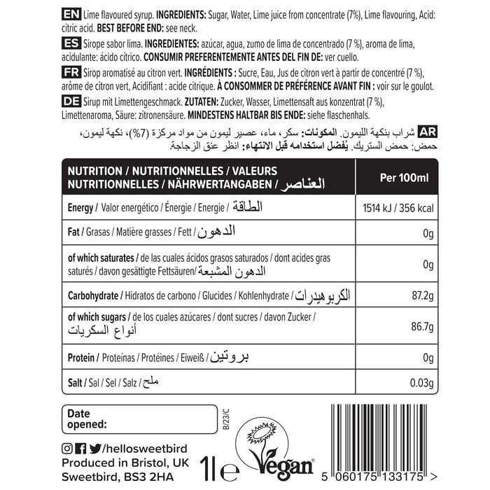Sweetbird Lime Fruit Syrup (1 Litre)
