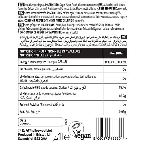 Sweetbird Peach Fruit Syrup (1 Litre)