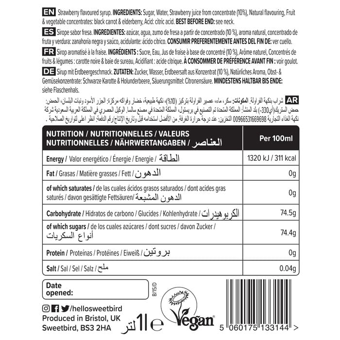 Sweetbird Strawberry Fruit Syrup (1 Litre)