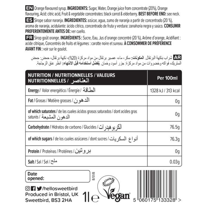 Sweetbird Orange Fruit Syrup (1 Litre) - Image 4